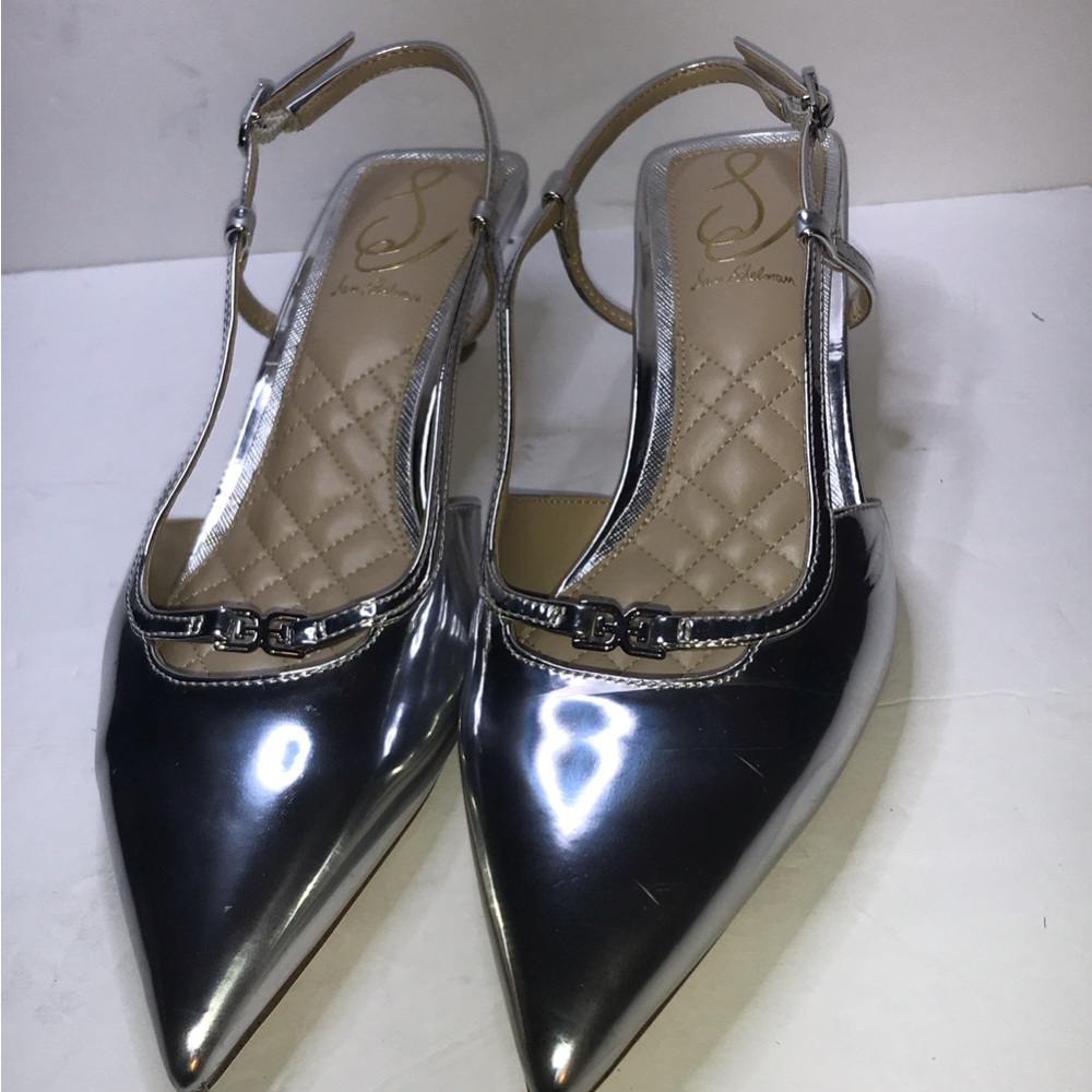 Sam Edelman Silver Pointed-Toe Slingback Mules